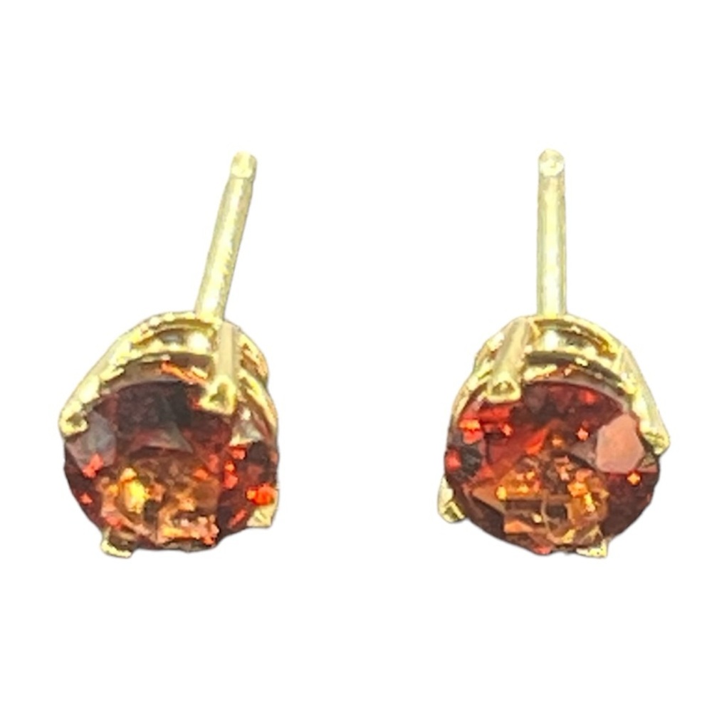 14k yellow gold red stone solitaire stud earrings 4 prong - Picture 2 of 16